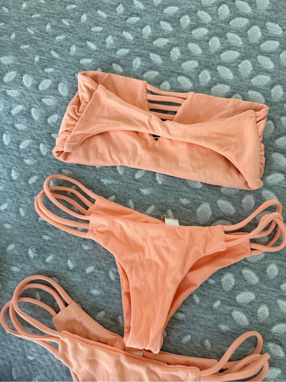 Peach Ribbed Strappy Bikini Set - Picture 2 of 2